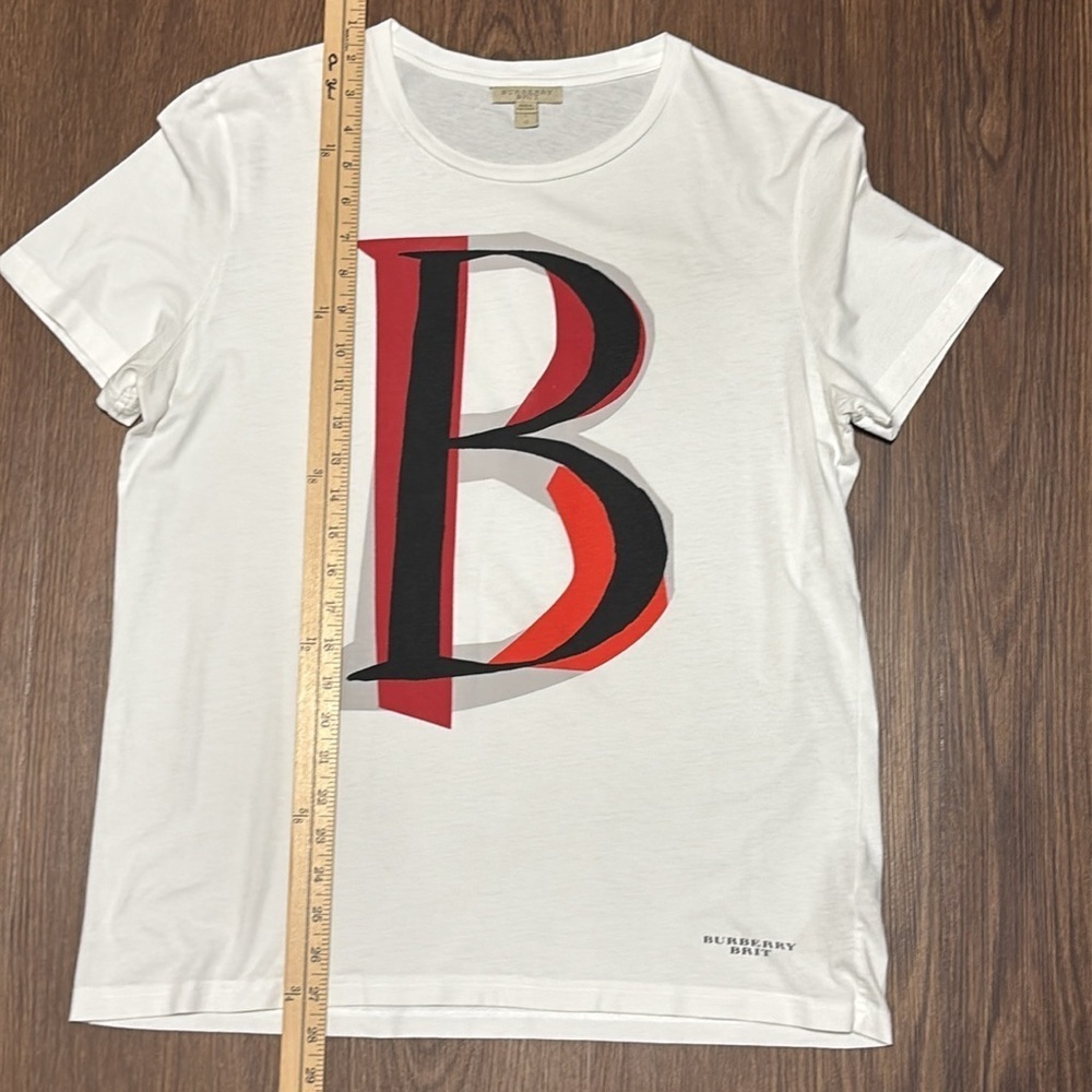Burberry Brit Graphic Logo T-Shirt White Cotton Size Large Designer Tee - Picture 6 of 8